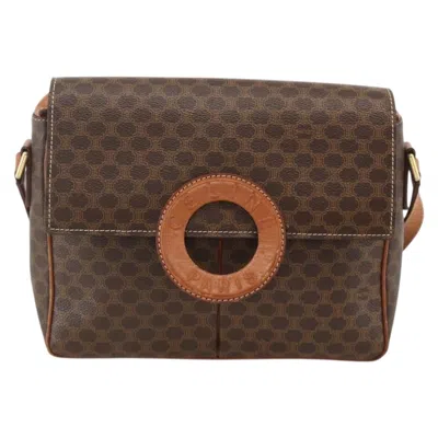 Pre-owned Celine Vintage Macadam Circle Logo Shoulder Bag Canvas And Leather Brown Canvas Shoulder Bag Bag (pr