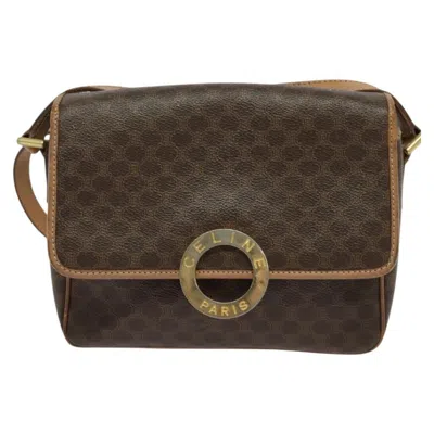 Pre-owned Celine Vintage Macadam Circle Logo Shoulder Bag Canvas And Leather Brown Canvas Shoulder Bag Bag (pr