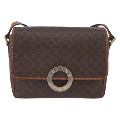 Pre-owned Celine Vintage Macadam Circle Logo Shoulder Bag Canvas And Leather Brown Canvas Shoulder Bag Bag (pr