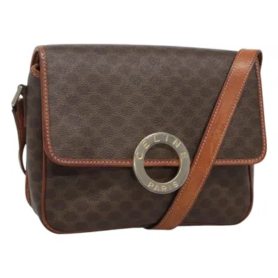 Pre-owned Celine Vintage Macadam Circle Logo Shoulder Bag Canvas And Leather Brown Canvas Shoulder Bag Bag (pr