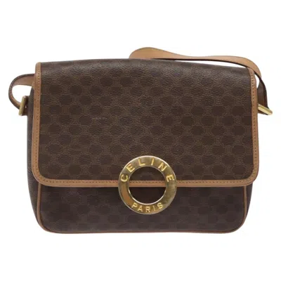 Pre-owned Celine Vintage Macadam Circle Logo Shoulder Bag Canvas And Leather Brown Canvas Shoulder Bag Bag (pr