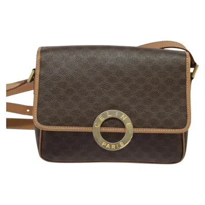 Pre-owned Celine Vintage Macadam Circle Logo Shoulder Bag Canvas And Leather Brown Canvas Shoulder Bag Bag (pr