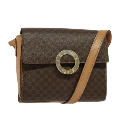 Pre-owned Celine Vintage Macadam Circle Logo Shoulder Bag Canvas And Leather Brown Canvas Shoulder Bag Bag (pr