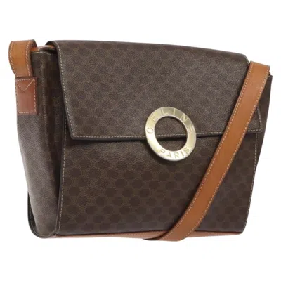 Pre-owned Celine Vintage Macadam Circle Logo Shoulder Bag Canvas And Leather Brown Canvas Shoulder Bag Bag (pr