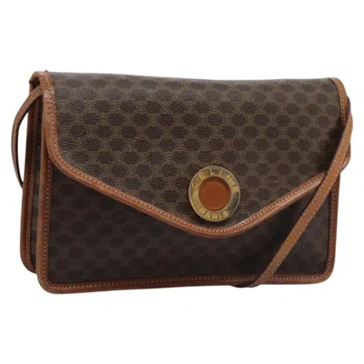 Pre-owned Celine Vintage Macadam Circle Logo Shoulder Bag Canvas And Leather Brown Canvas Shoulder Bag Bag (pr