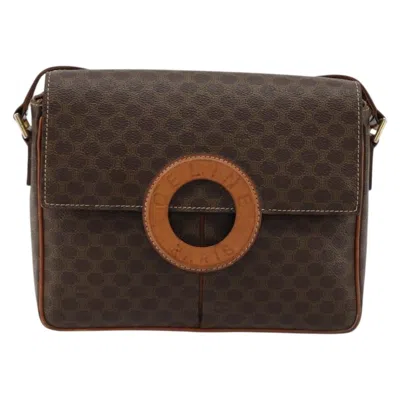 Pre-owned Celine Vintage Macadam Circle Logo Shoulder Bag Canvas And Leather Brown Canvas Shoulder Bag Bag (pr