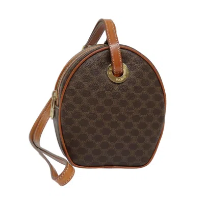 Pre-owned Celine Vintage Macadam Circle Logo Shoulder Bag Canvas And Leather Brown Canvas Shoulder Bag Bag (pr