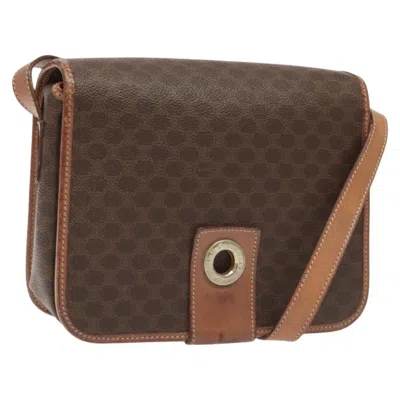 Pre-owned Celine Vintage Macadam Circle Logo Shoulder Bag Canvas And Leather Brown Canvas Shoulder Bag Bag (pr