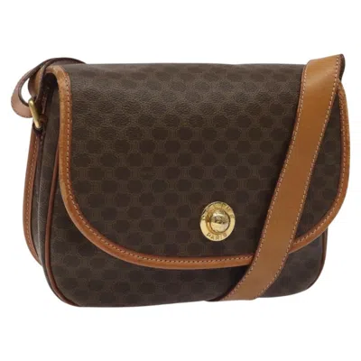 Pre-owned Celine Vintage Macadam Circle Logo Shoulder Bag Canvas And Leather Brown Canvas Shoulder Bag Bag (pr