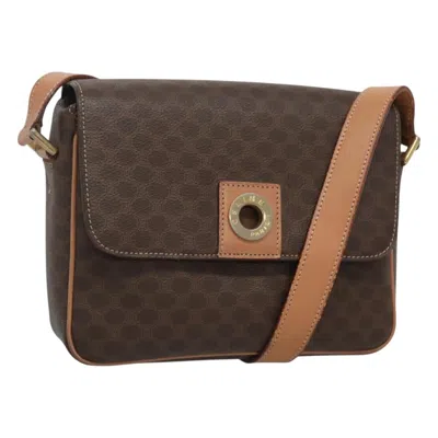 Pre-owned Celine Vintage Macadam Circle Logo Shoulder Bag Canvas And Leather Brown Canvas Shoulder Bag Bag (pr