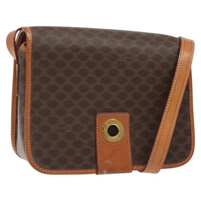 Pre-owned Celine Vintage Macadam Circle Logo Shoulder Bag Canvas And Leather Brown Canvas Shoulder Bag Bag (pr