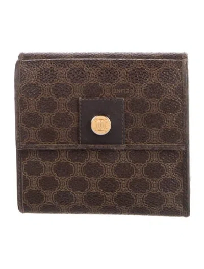 Pre-owned Celine Vintage Macadam Compact Wallet In Brown