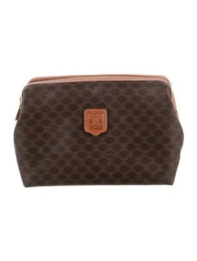 Pre-owned Celine Vintage Macadam Cosmetics Pouch In Brown