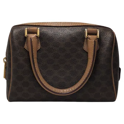 Pre-owned Celine Vintage Macadam Monogram Boston Handbag Bag In Black