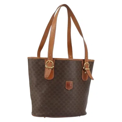 Pre-owned Celine Vintage Macadam Shopper Tote Canvas And Leather Brown Canvas Tote Bag Bag ()