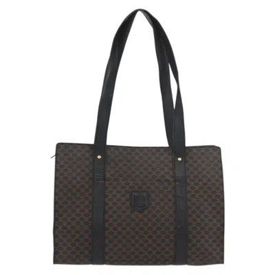 Pre-owned Celine Vintage Macadam Shopper Tote Coated Canvas Black Canvas Tote Bag Bag ()