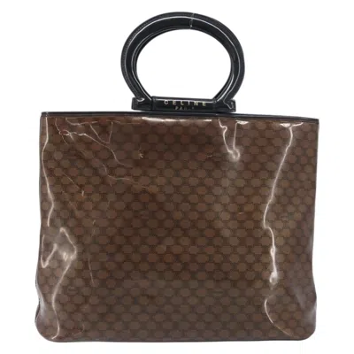 Pre-owned Celine Vintage Macadam Shopper Tote Venyl Brown Canvas Tote Bag Bag ()