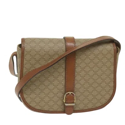 Pre-owned Celine Vintage Macadam Shoulder Bag Canvas And Leather Beige Canvas Shoulder Bag Bag () In Sand
