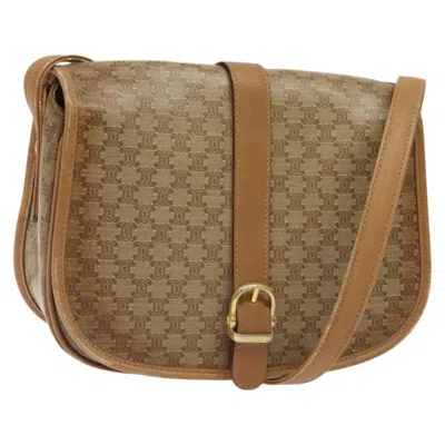 Pre-owned Celine Vintage Macadam Shoulder Bag Canvas And Leather Beige Canvas Shoulder Bag Bag () In Sand