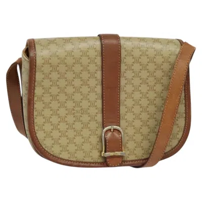 Pre-owned Celine Vintage Macadam Shoulder Bag Canvas And Leather Beige Canvas Shoulder Bag Bag () In Sand