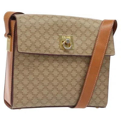 Pre-owned Celine Vintage Macadam Shoulder Bag Canvas And Leather Beige Canvas Shoulder Bag Bag () In Sand