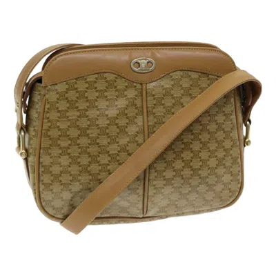 Pre-owned Celine Vintage Macadam Shoulder Bag Canvas And Leather Beige Canvas Shoulder Bag Bag () In Sand