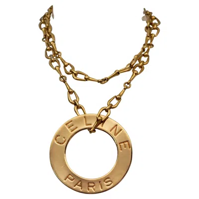 Pre-owned Celine Vintage Massive  Paris Logo Medallion Pendant Chain Necklace In Multi