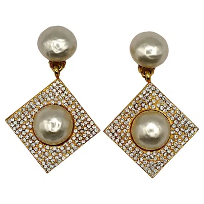 Pre-owned Celine Vintage Massive Jewelled Faux Pearl Dangle Earrings In Multi