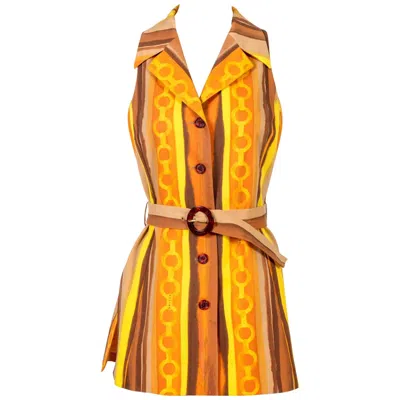 Pre-owned Celine Vintage Mod Stripe Print Belted Tunic Vest In Orange