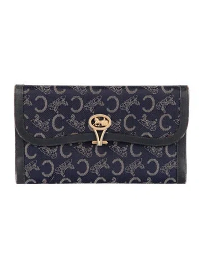 Pre-owned Celine Vintage Monogram Pattern Card Holder In Blue