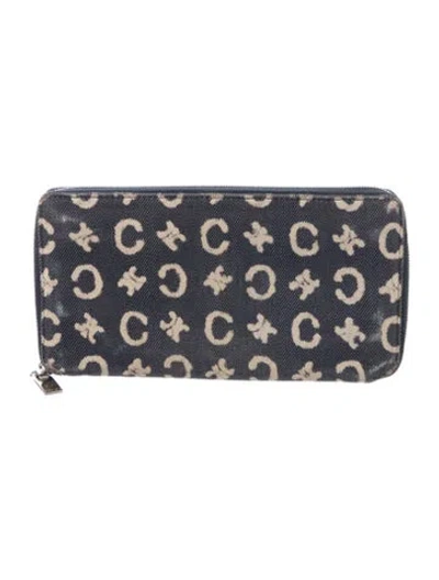 Pre-owned Celine Vintage Monogram Pattern Continental Wallet In Blue