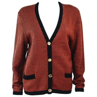 Pre-owned Celine Vintage Orange & Brown Printed Wool Sweater Size 6 8