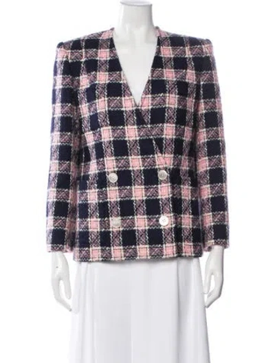 Pre-owned Celine Vintage Plaid Print Blazer In Blue