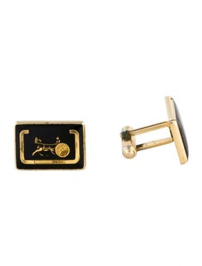 Pre-owned Celine Vintage Resin Carriage Cufflinks In Black