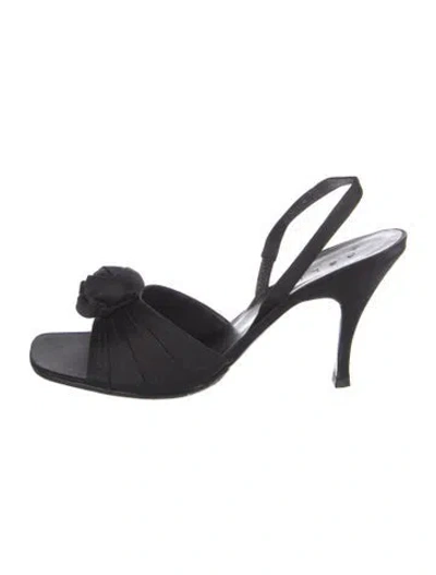Pre-owned Celine Vintage Satin Slingback Sandals In Black