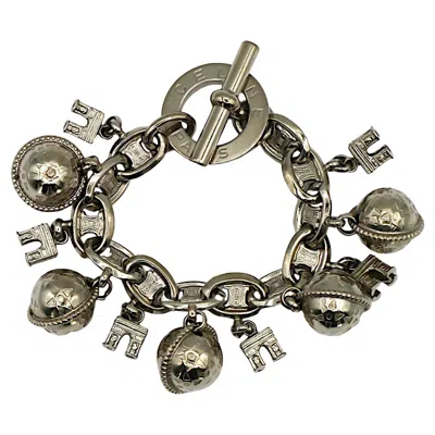 Pre-owned Celine Vintage Silver Tone Arc De Triomphe & Globe Charm Bracelet In Multi