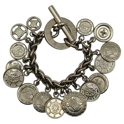 Pre-owned Celine Vintage Silver Tone Coin Medallion Charm Chain Link Bracelet In Multi