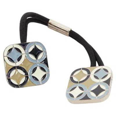 Pre-owned Celine Vintage Silver Tone Geometric Circle Star Tile Motif Enamel Hair Tie