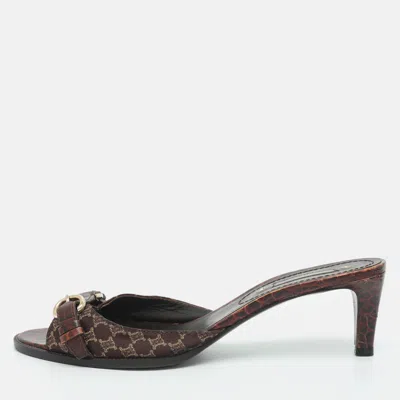 Pre-owned Celine Vintage Size 40 Brown Monogram Canvas Slide Sandals