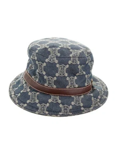 Pre-owned Celine Vintage Triomphe Denim Bucket Hat In Blue