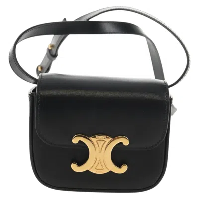 Pre-owned Celine Vintage Triomphe Shoulder Bag Leather Black Leather Handbag ()