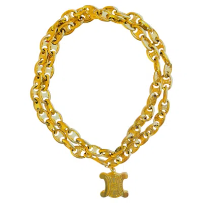 Pre-owned Celine Vintage Triumph Iconic Gold Chain Interlocked Statement Belt Necklace In Brown