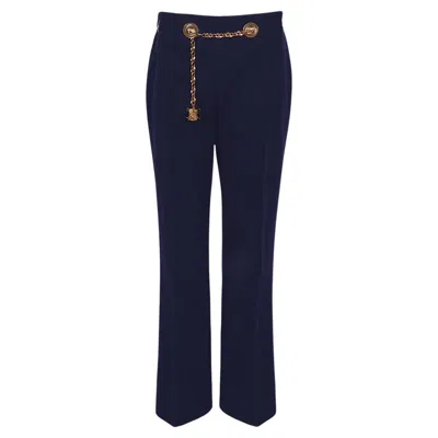 Pre-owned Celine Vintage Triumph Logo Chain Belt Trousers In Navy In Blue
