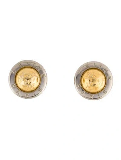 Pre-owned Celine Vintage Two Tone Orbit Star Clip On Earrings In Multi