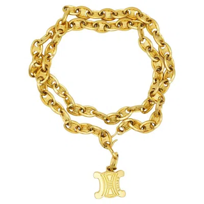 Pre-owned Celine Vintage Unisex Triumph Iconic Logo Chain Interlock Pendant Belt Necklace In Orange