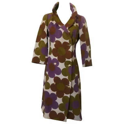 Pre-owned Celine Vintage Women's Floral Linen Coat Size 38, 21st Century In Brown