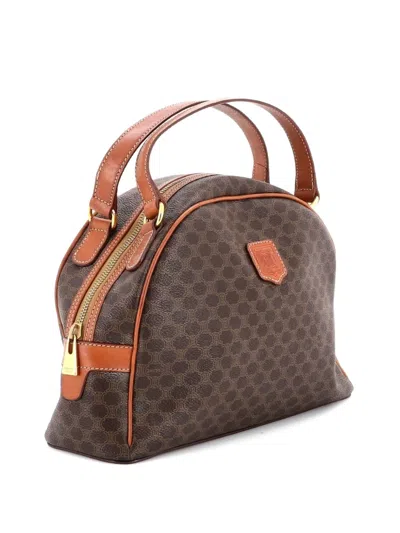 Pre-owned Celine Vintagem Dome Handle Bag Macadam Coated Canvas Satchel In Brown