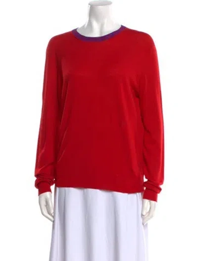 Pre-owned Celine Virgin Wool Crew Neck Sweater In Red