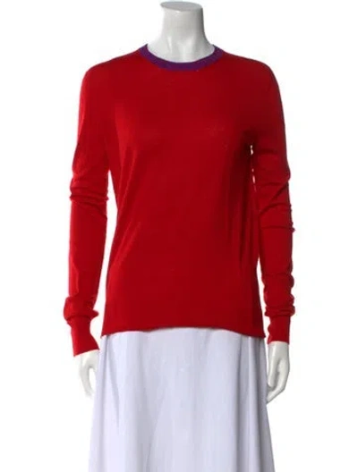 Pre-owned Celine Virgin Wool Crew Neck Sweater In Red