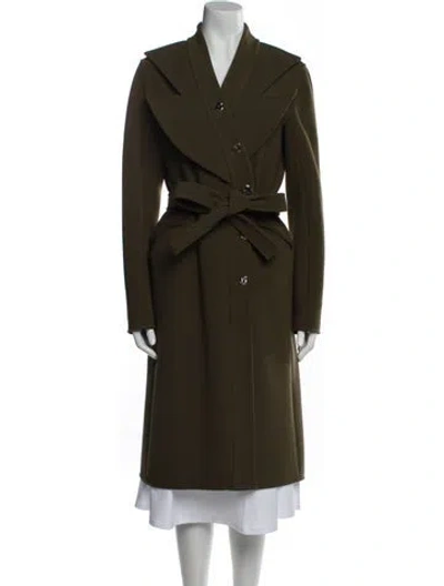 Pre-owned Celine Virgin Wool Trench Coat In Green